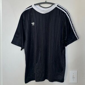 Vintage Adidas Trefoil USA Soccer T Shirt Men L Black Referee Striped Jersey Y2K